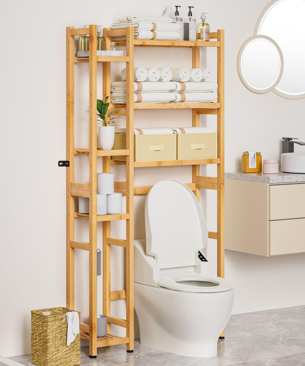 Homde Bamboo Over-the-Toilet Storage Rack with 2 Baskets and Adjustable Shelf-Homde