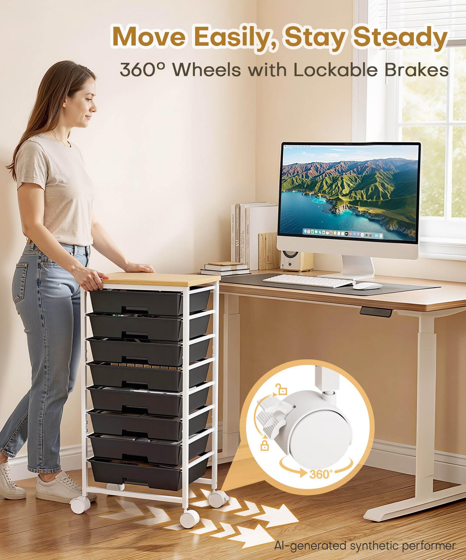 Homde Rolling Storage Drawer Cart with 8 Drawers and Lockable Wheels-Homde