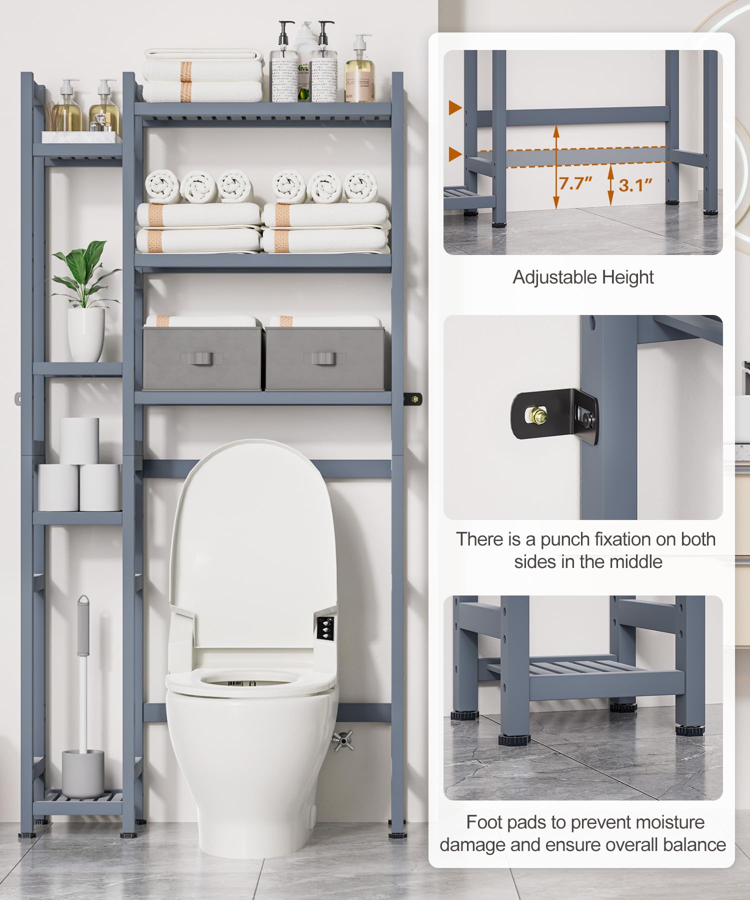 Homde Bamboo Over-the-Toilet Storage Rack with 2 Baskets and Adjustable Shelf-Homde