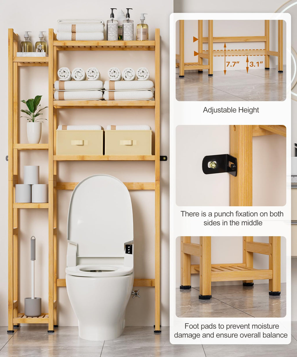 Homde Bamboo Over-the-Toilet Storage Rack with 2 Baskets and Adjustable Shelf-Homde