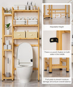 Homde Bamboo Over-the-Toilet Storage Rack with 2 Baskets and Adjustable Shelf-Homde