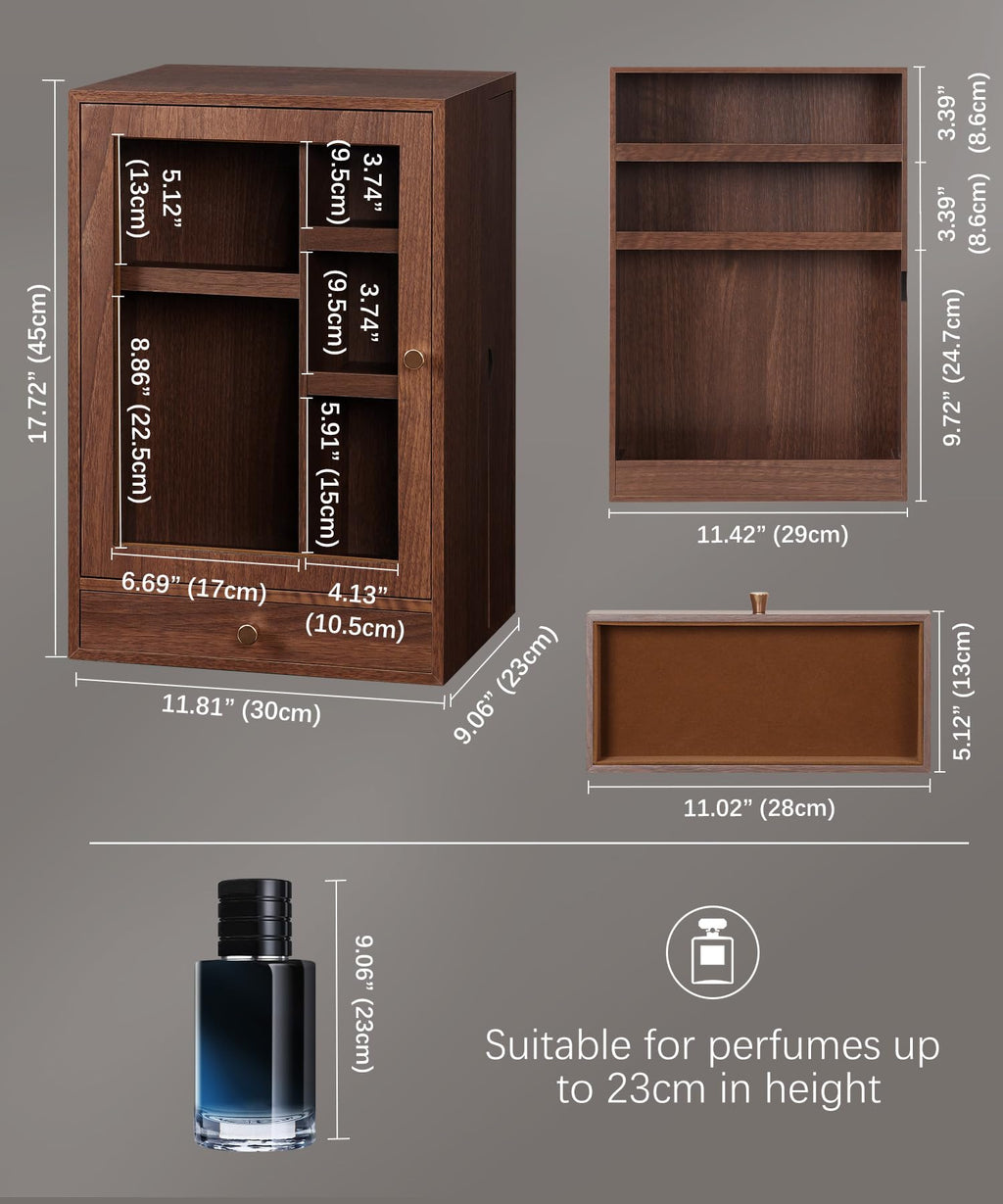 Homde Wooden Cologne Organizer with Drawers and Clear Display Window-Homde