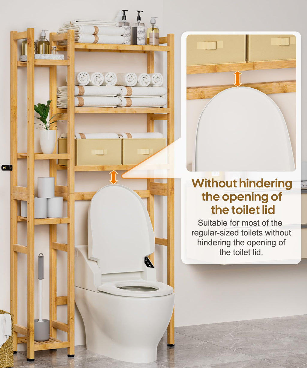 Homde Bamboo Over-the-Toilet Storage Rack with 2 Baskets and Adjustable Shelf-Homde
