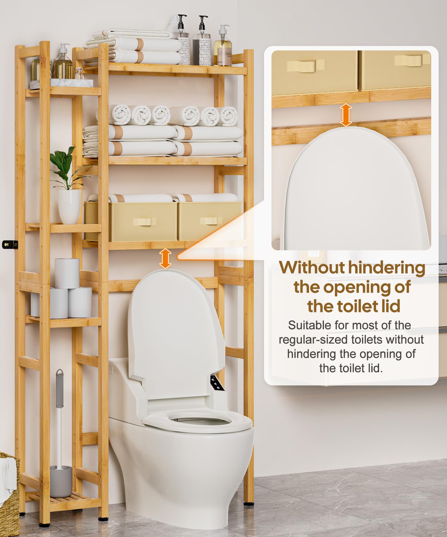 Homde Bamboo Over-the-Toilet Storage Rack with 2 Baskets and Adjustable Shelf-Homde