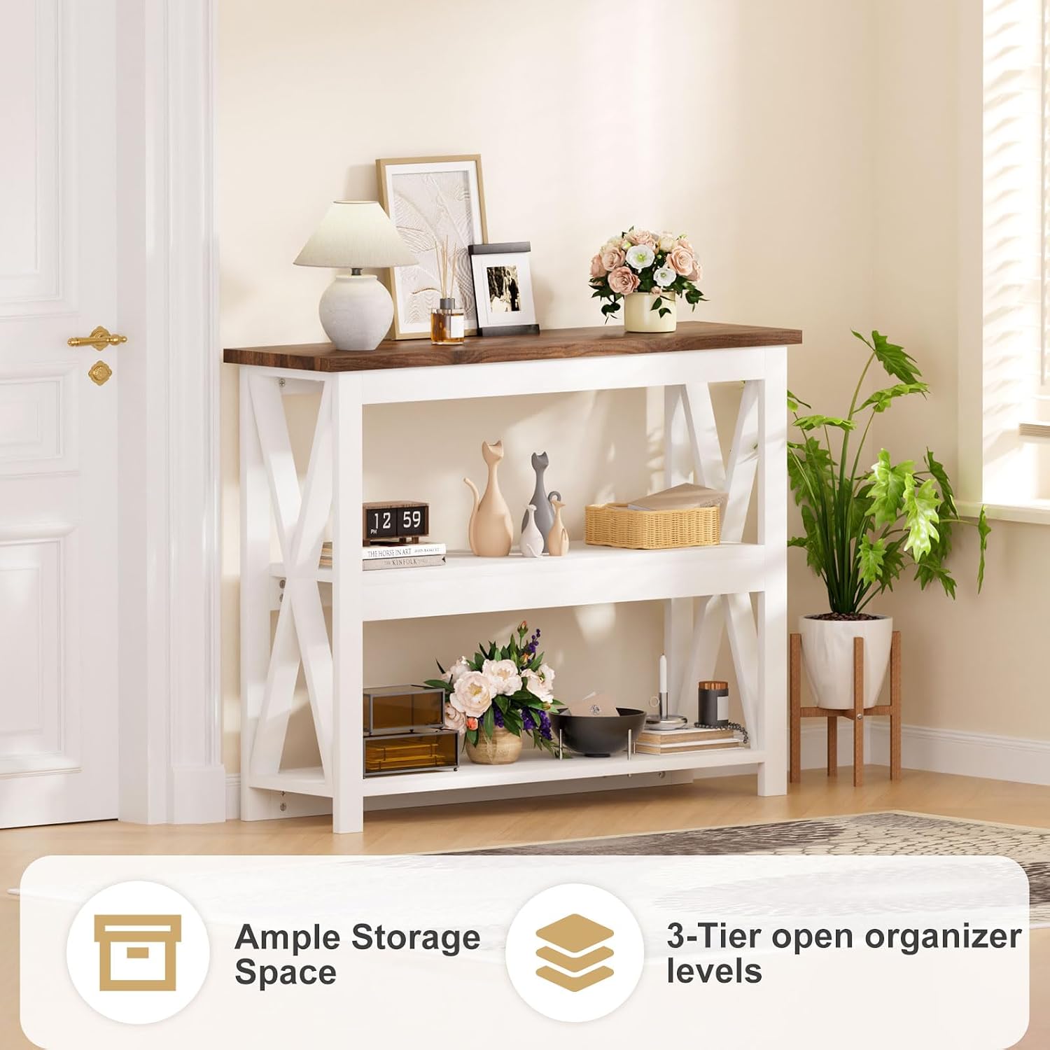 3-Tier Wood Entryway Table, 41" Narrow Console Table-Homde
