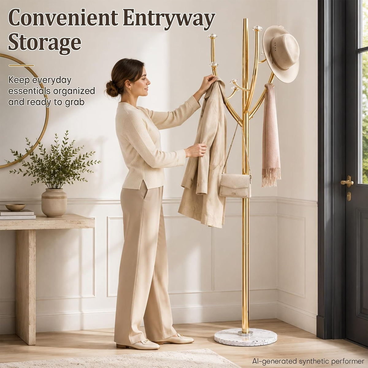Homde Metal Coat Rack Stand with Natural Marble Base and 8 Hooks