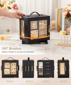 Homde 360° Rotating Jewelry Box with Mirror, 7 Drawers and Necklace Hooks