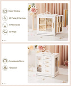 Homde 360° Rotating Jewelry Box with Mirror, 7 Drawers and Necklace Hooks