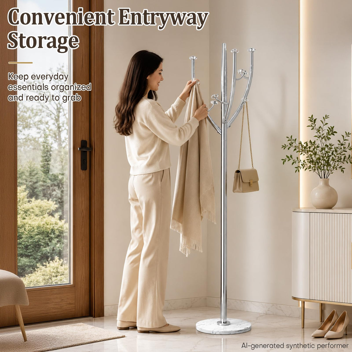 Homde Metal Coat Rack Stand with Natural Marble Base and 8 Hooks