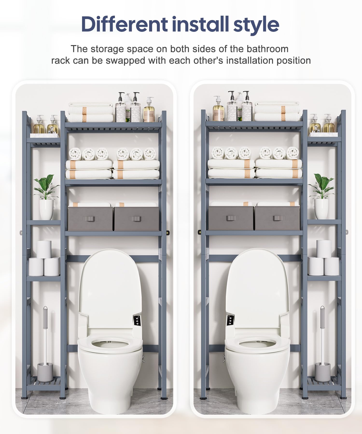 Homde Bamboo Over-the-Toilet Storage Rack with 2 Baskets and Adjustable Shelf-Homde