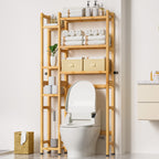 Homde Bamboo Over-the-Toilet Storage Rack with 2 Baskets and Adjustable Shelf-Homde