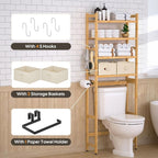 Homde Over The Toilet Storage Rack with Basket and Drawer, Adjustable 4-Tier Bamboo