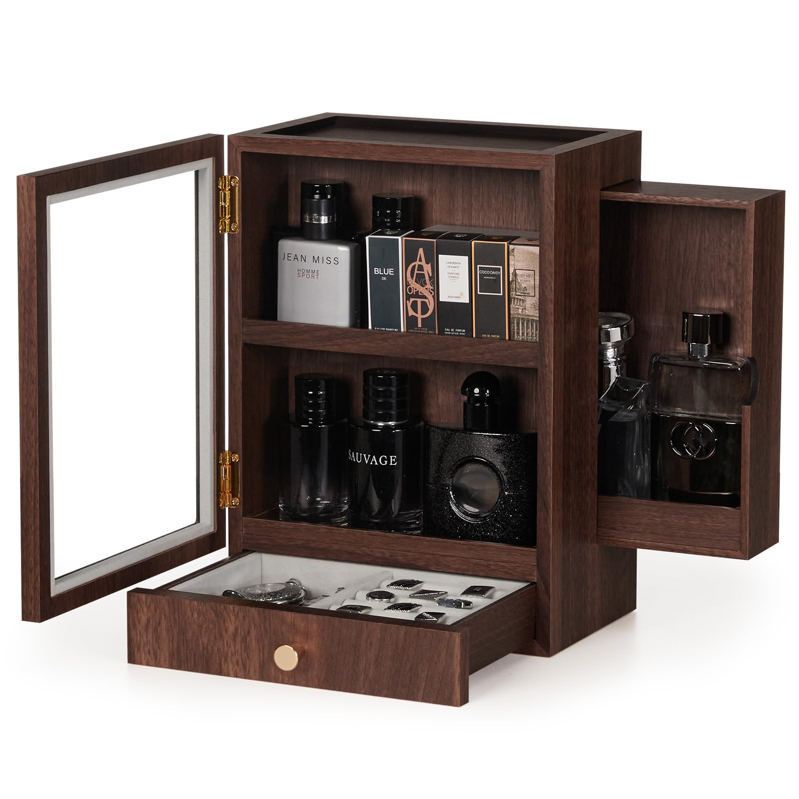 Homde Wooden Cologne Organizer with Drawers and Clear Display Window-Homde