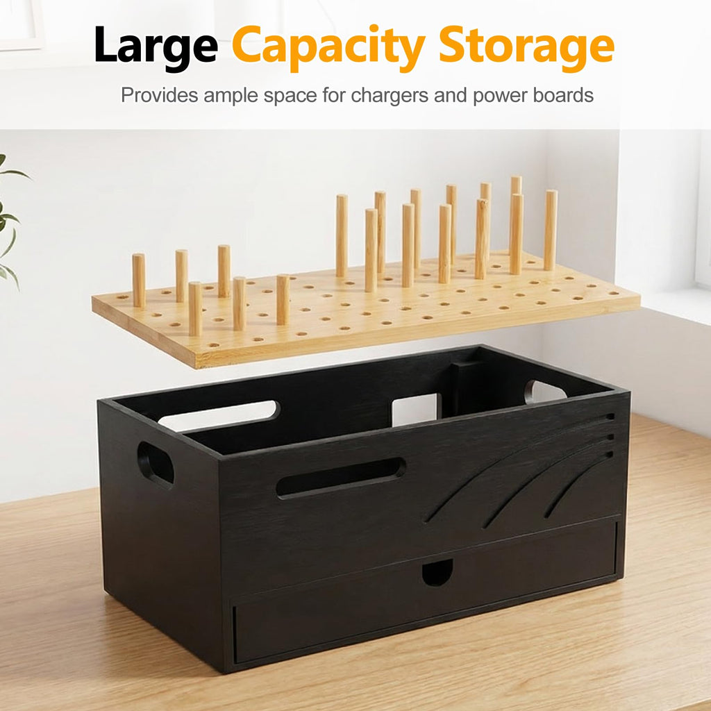 Homde Bamboo Charging Station Organizer with Drawer for Multiple Devices-Homde