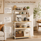 Homde Bakers Rack with Power Outlet: Adjustable 4-Tier Stand (Light Wood)