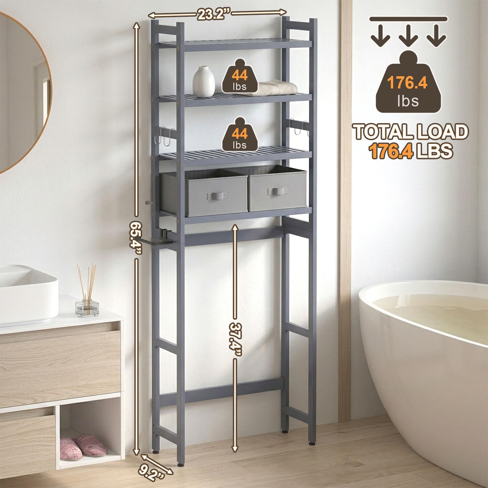 Homde Over The Toilet Storage Rack with Basket and Drawer, Adjustable 4-Tier Bamboo