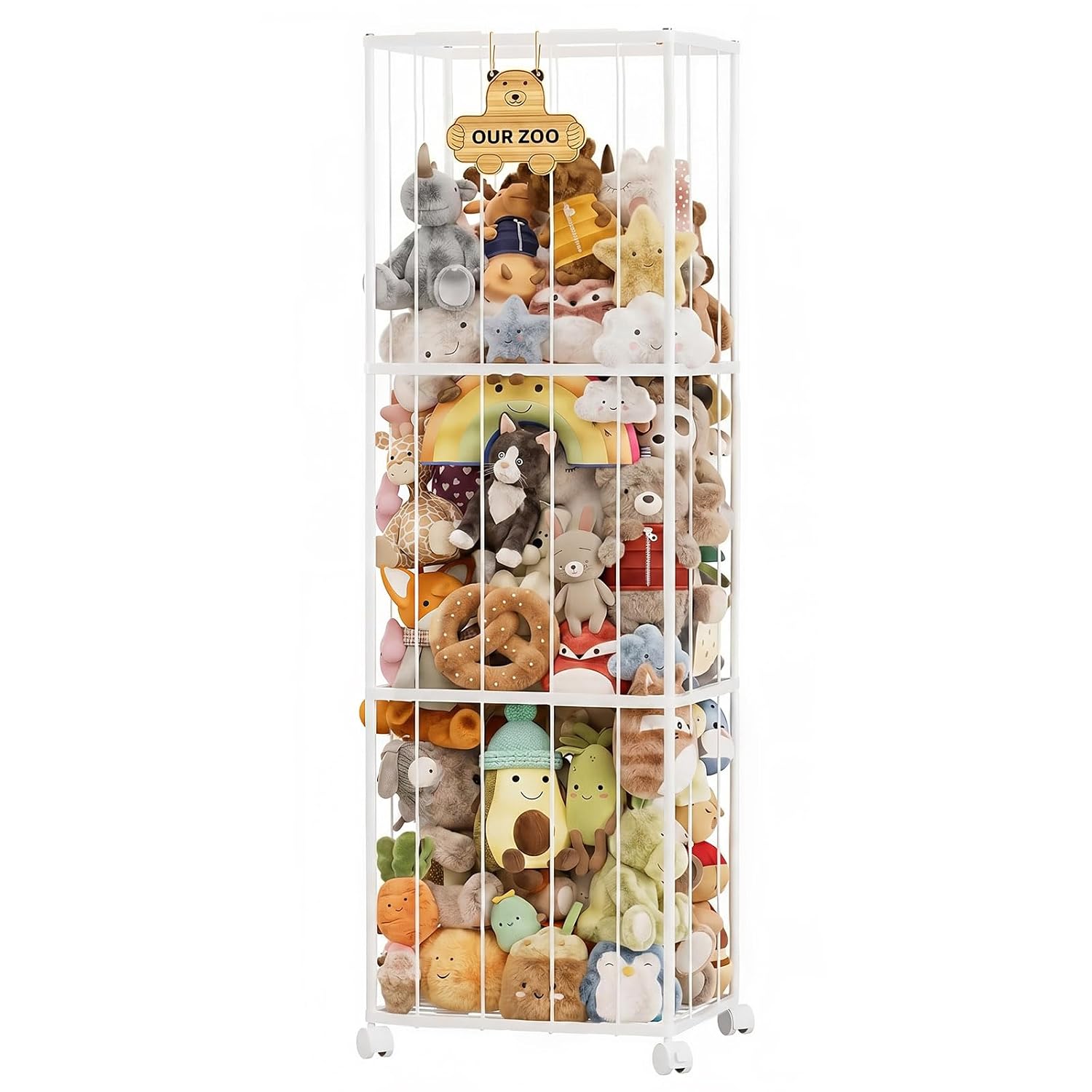 Homde Stuffed Animal Storage Organizer with Wheels, 54" Plush Toy Holder-Homde