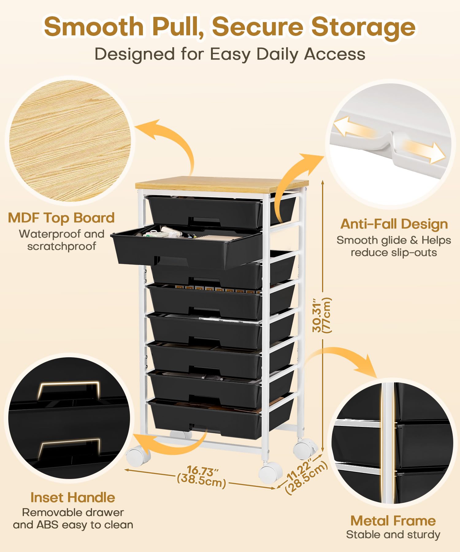 Homde Rolling Storage Drawer Cart with 8 Drawers and Lockable Wheels-Homde