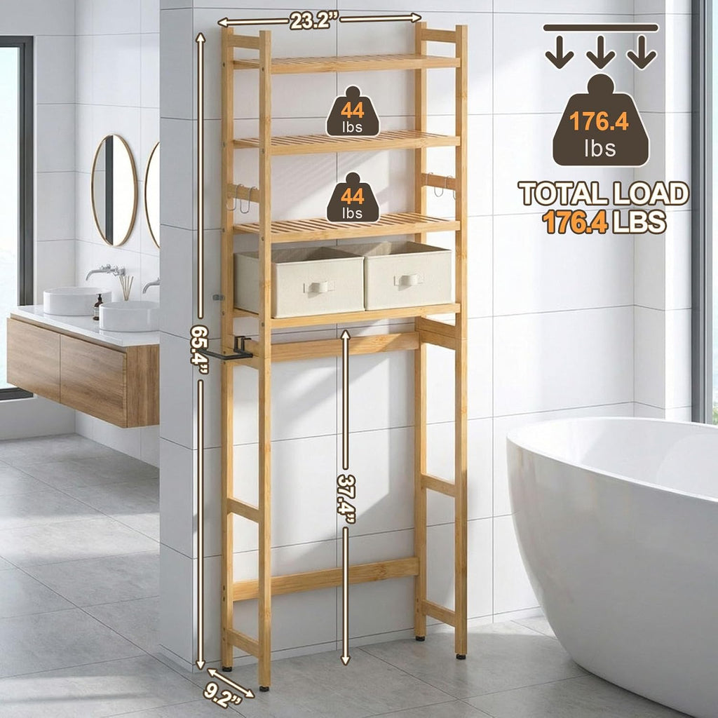 Homde Over The Toilet Storage Rack with Basket and Drawer, Adjustable 4-Tier Bamboo