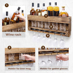 Homde Wall Mounted Wooden Wine Rack with Glass Holder-Homde