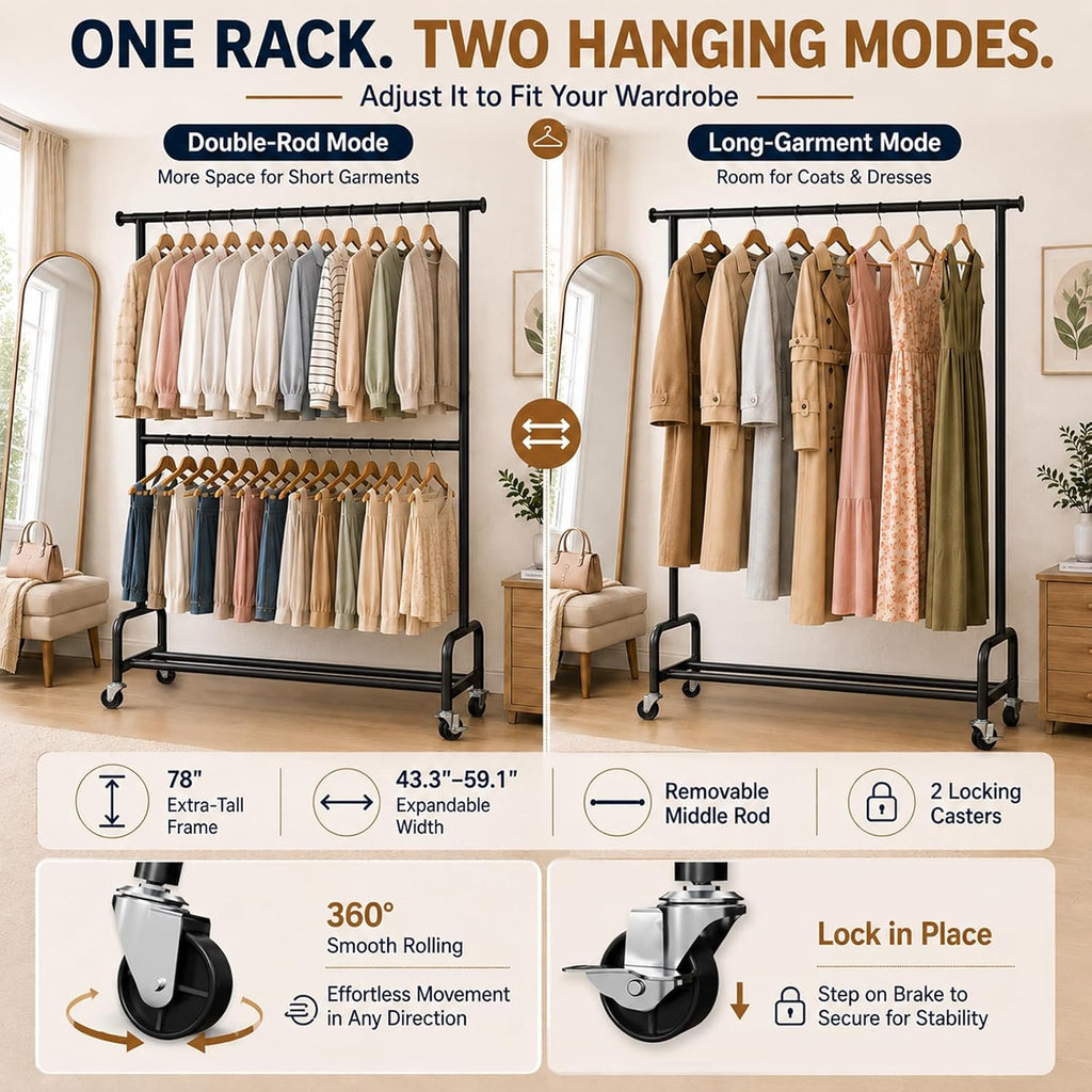 Homde Sturdy Clothes Rack for Bedroom: 462 lbs Heavy Duty Capacity