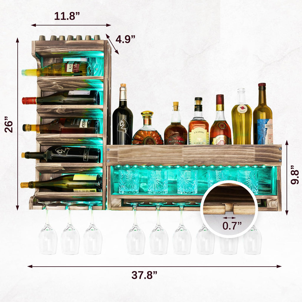 Homde Wall Mounted Wooden Wine Rack with Glass Holder-Homde