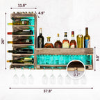 Homde Wall Mounted Wooden Wine Rack with Glass Holder-Homde