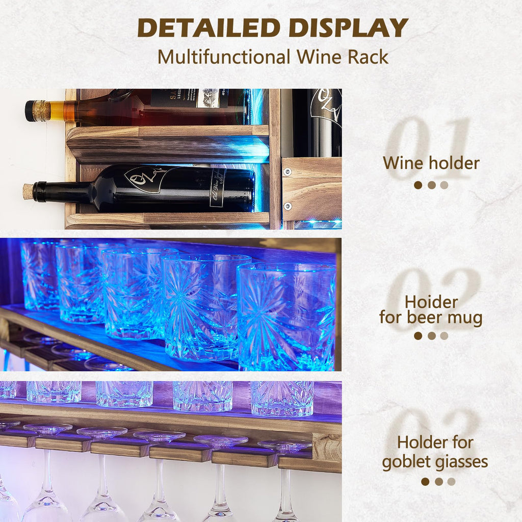 Homde Wall Mounted Wooden Wine Rack with Glass Holder-Homde