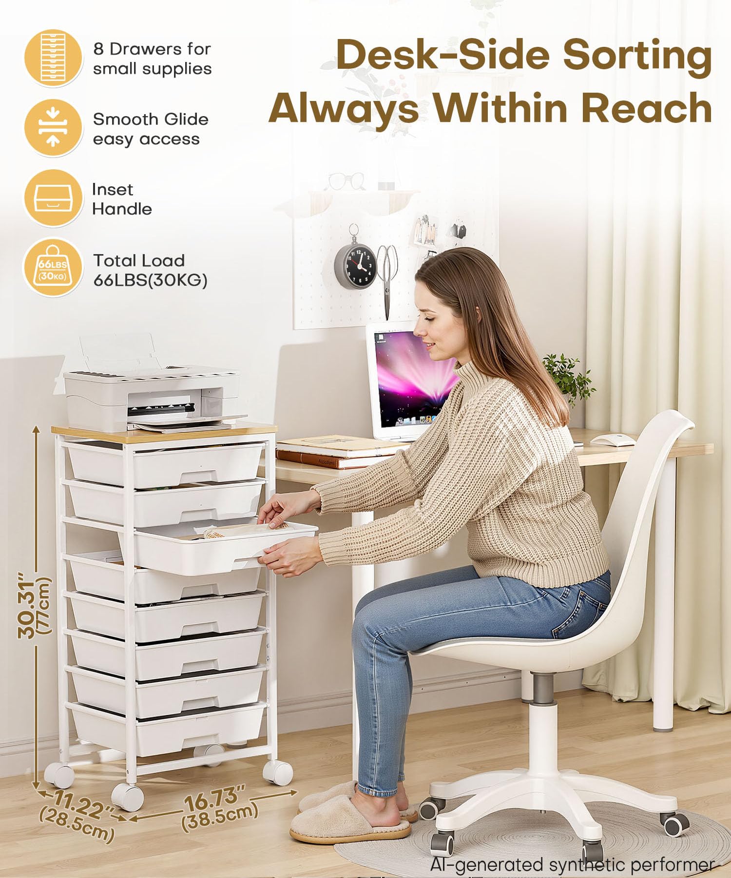 Homde Rolling Storage Drawer Cart with 8 Drawers and Lockable Wheels-Homde