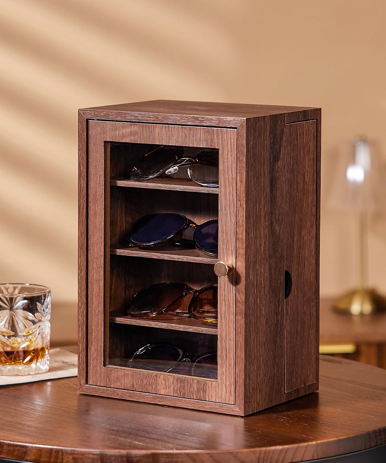 Homde Wooden Sunglass Organizer with Drawer and Clear Window-Homde
