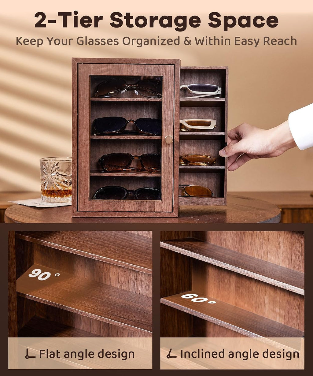 Homde Wooden Sunglass Organizer with Drawer and Clear Window-Homde