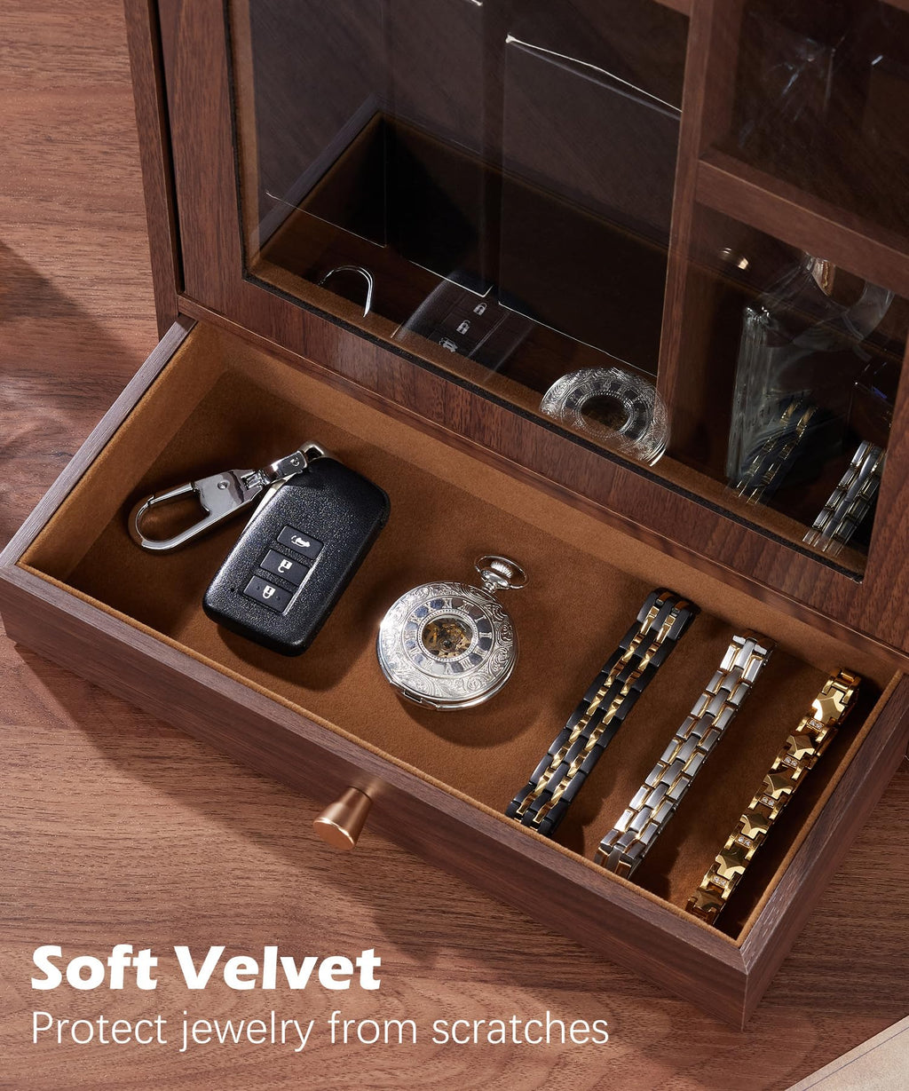 Homde Wooden Cologne Organizer with Drawers and Clear Display Window-Homde