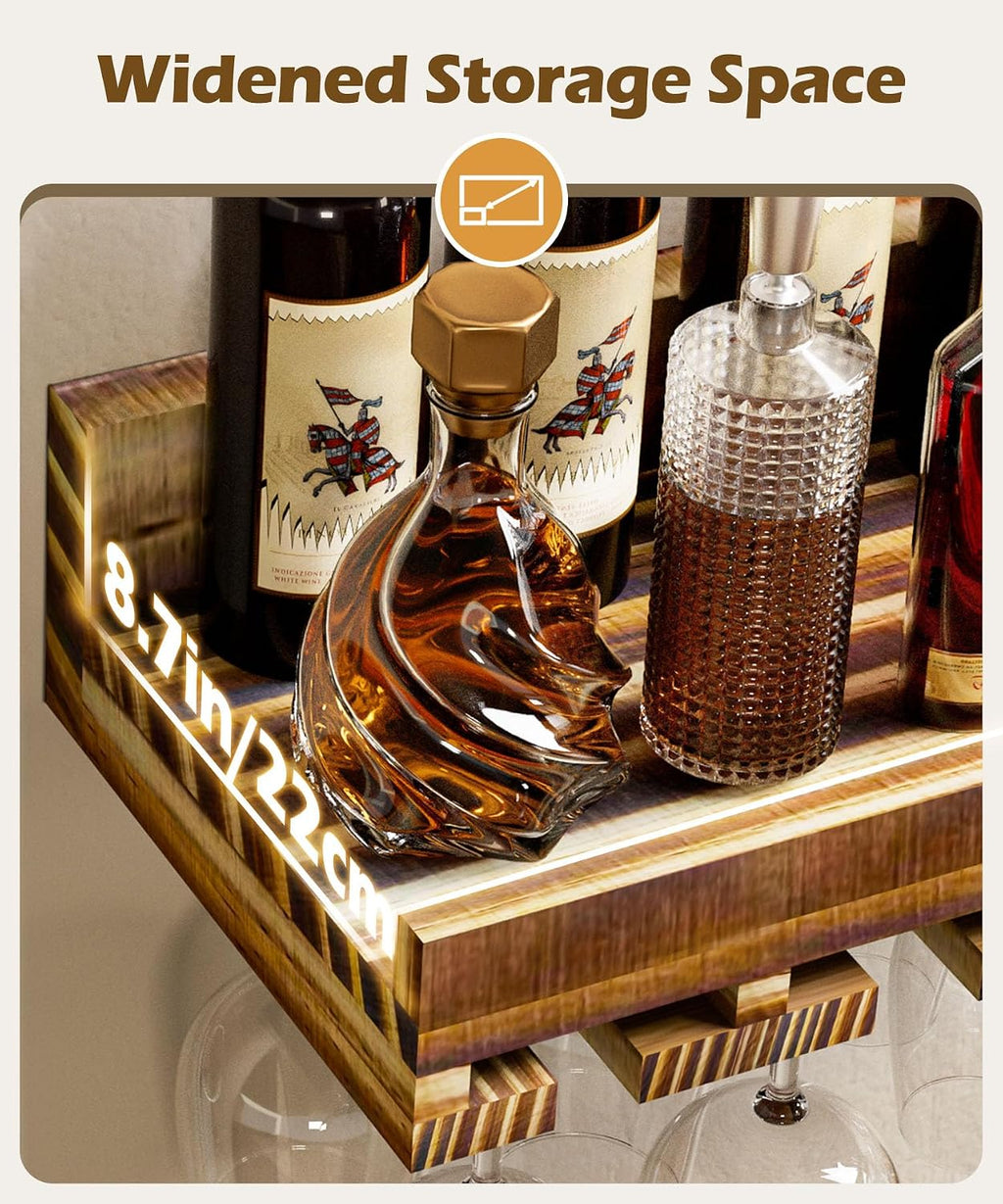 Homde 2-Pack Wall Mounted Wood Wine Rack with Glass Holder-Homde