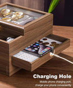 Homde Men’s Watch Box with Glass Lid, 4 Watch Pillows and 2 Drawers-Homde
