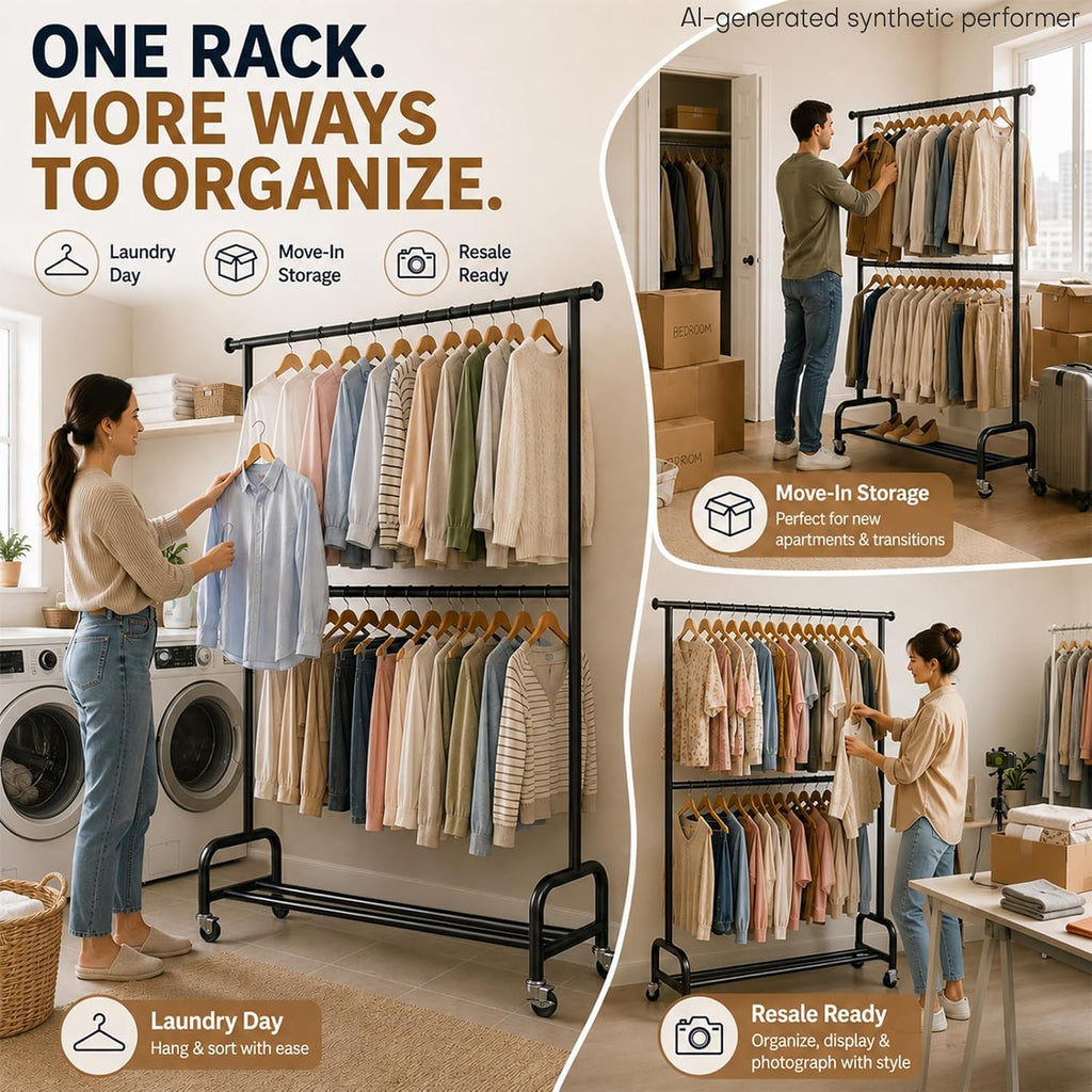 Homde Sturdy Clothes Rack for Bedroom: 462 lbs Heavy Duty Capacity