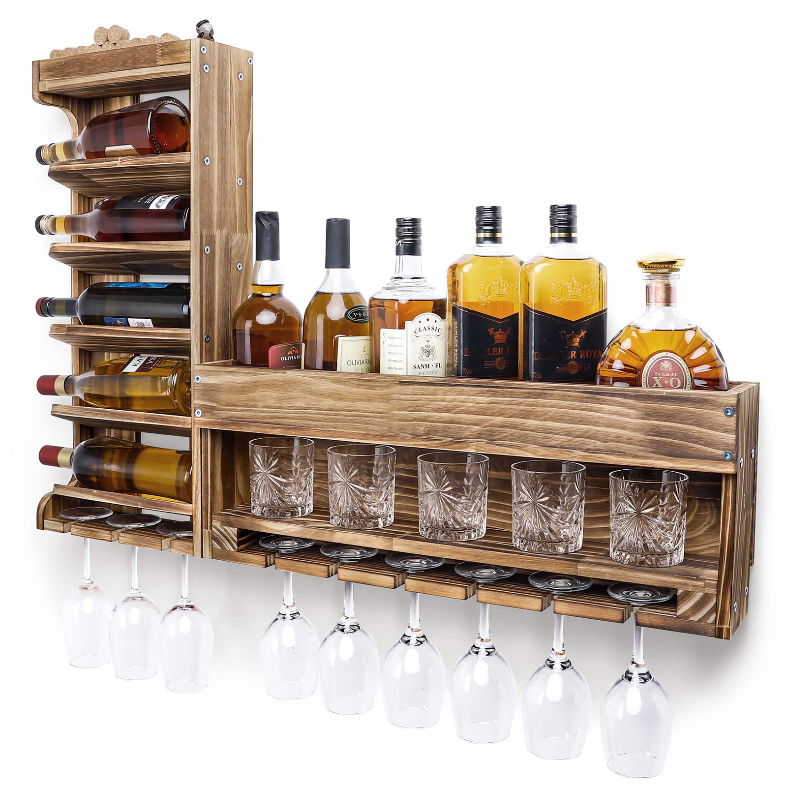 Homde Wall Mounted Wooden Wine Rack with Glass Holder-Homde