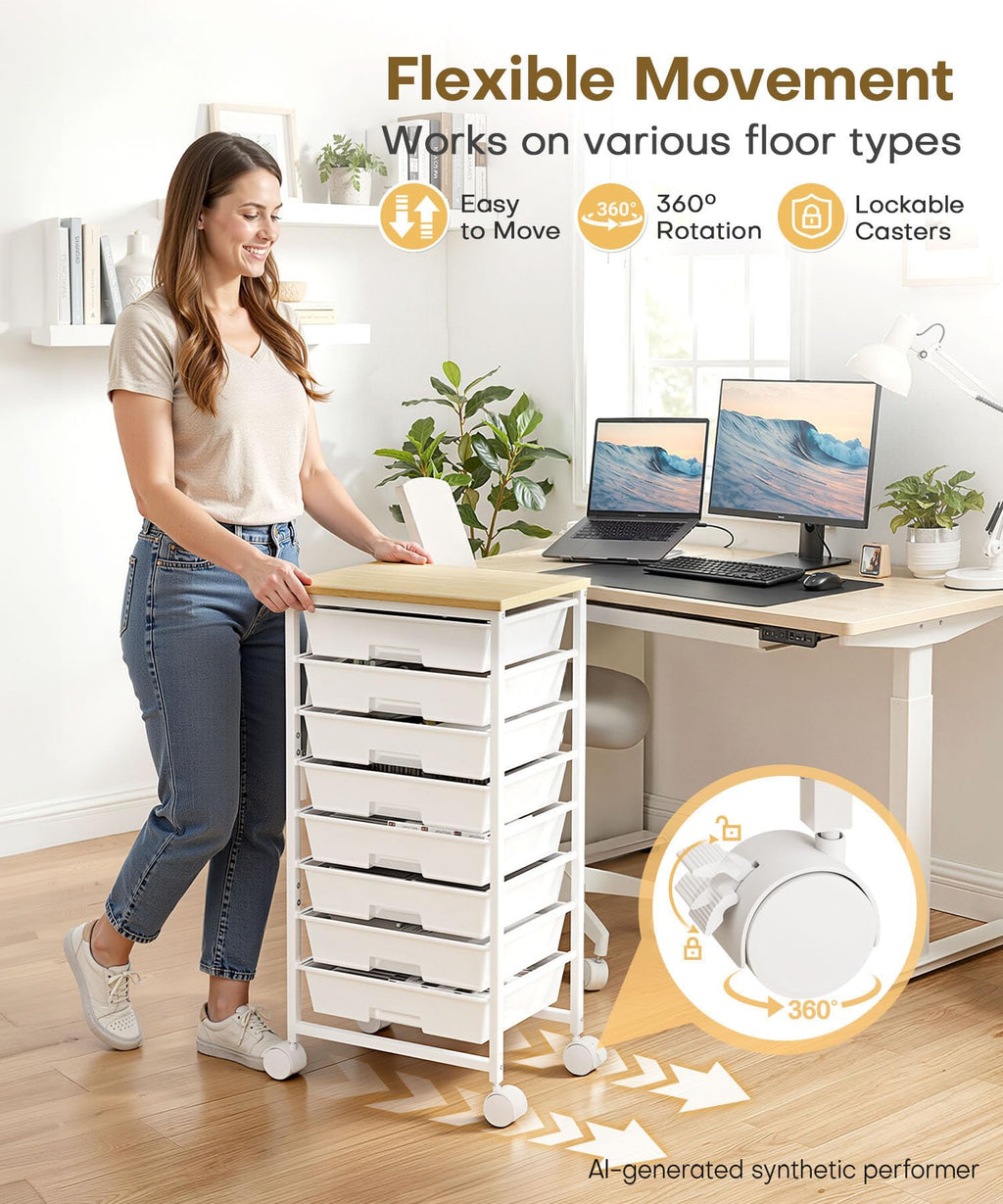 Homde Rolling Storage Drawer Cart with 8 Drawers and Lockable Wheels-Homde