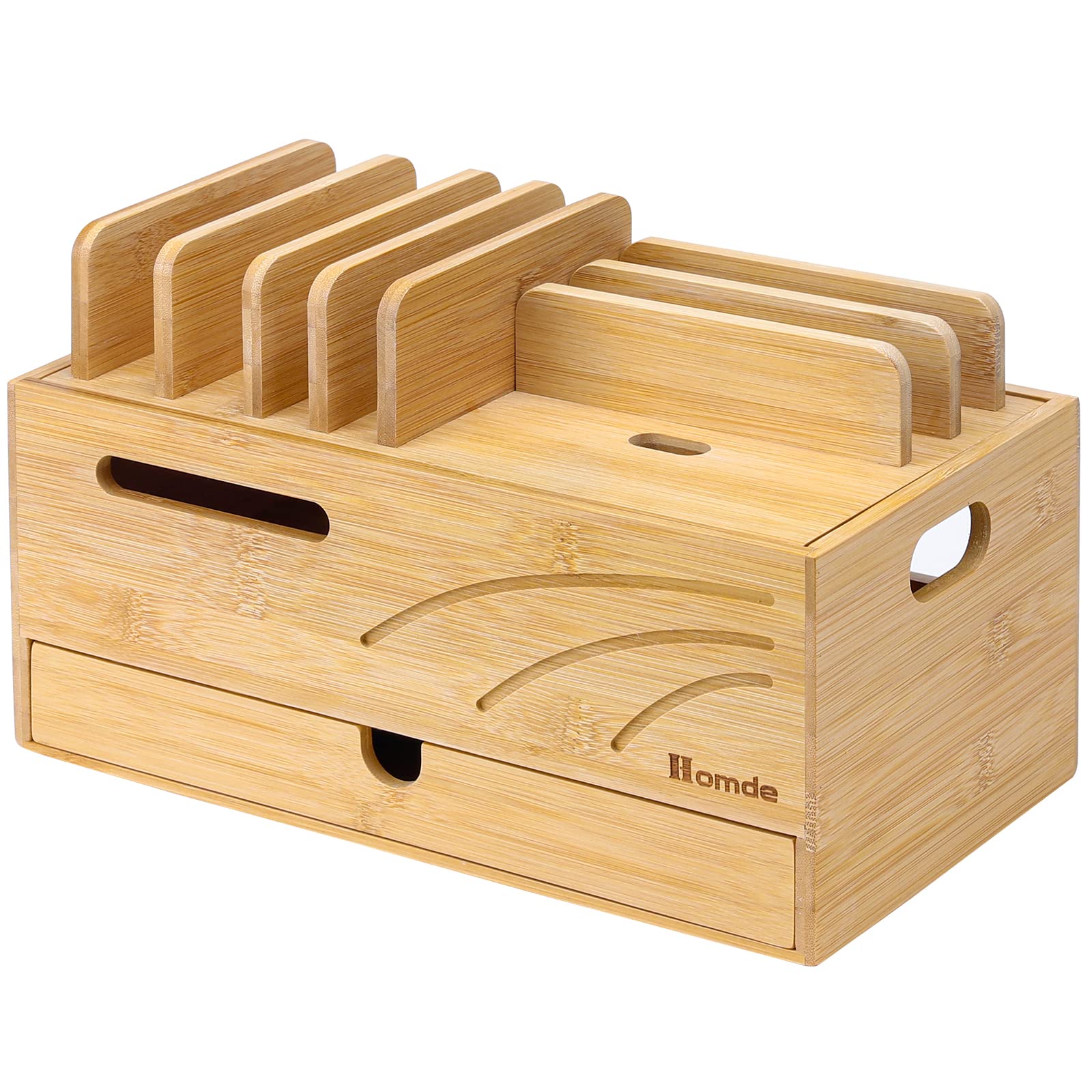 Homde Bamboo Charging Station Organizer with 6 Slots and Drawer-Homde