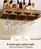 Homde 2-Pack Wall Mounted Wood Wine Rack with Glass Holder-Homde