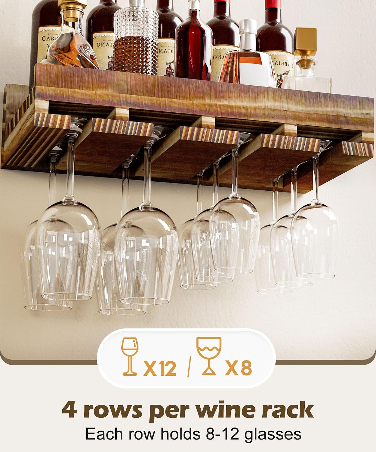Homde 2-Pack Wall Mounted Wood Wine Rack with Glass Holder-Homde