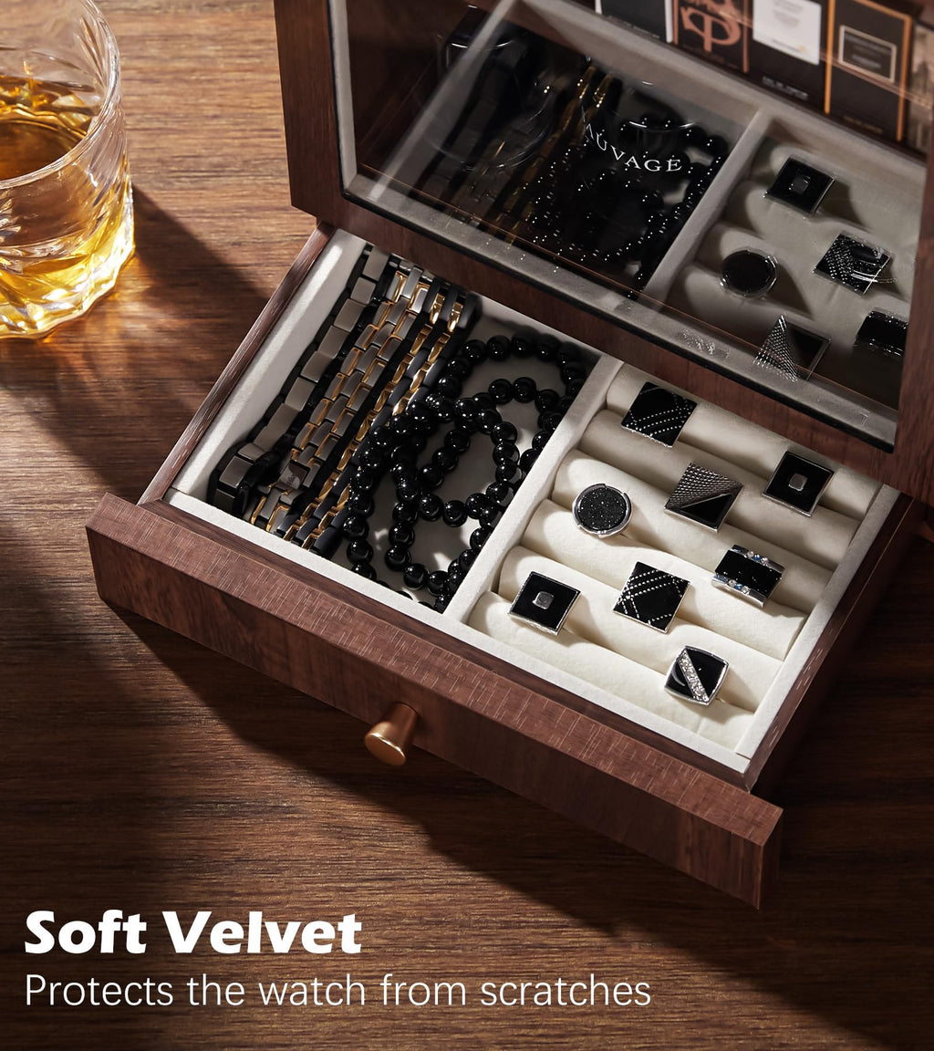 Homde Wooden Cologne Organizer with Drawers and Clear Display Window-Homde
