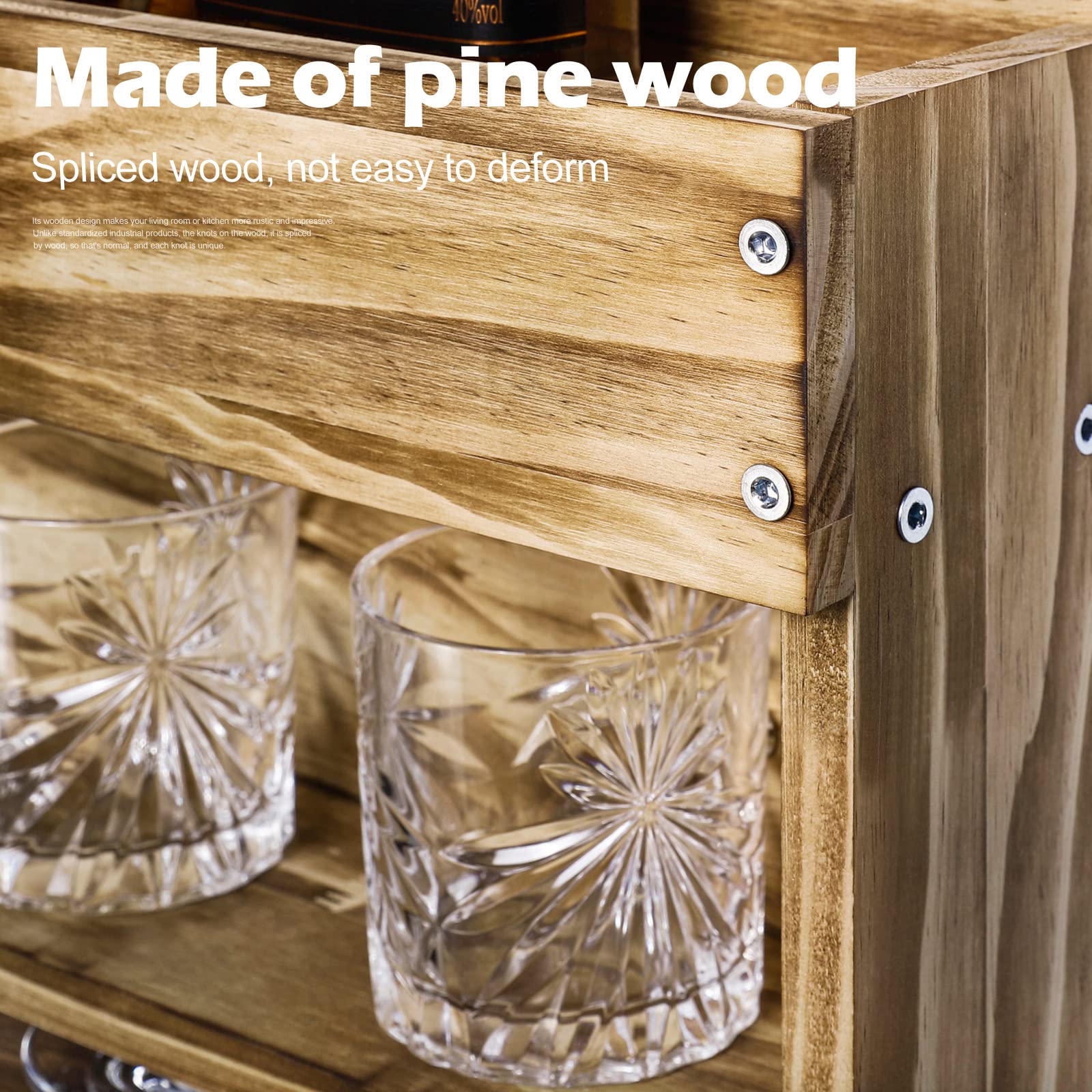 Homde Wall Mounted Wooden Wine Rack with Glass Holder-Homde