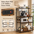 Homde Bakers Rack with Power Outlet: Adjustable 4-Tier Stand (Light Wood)