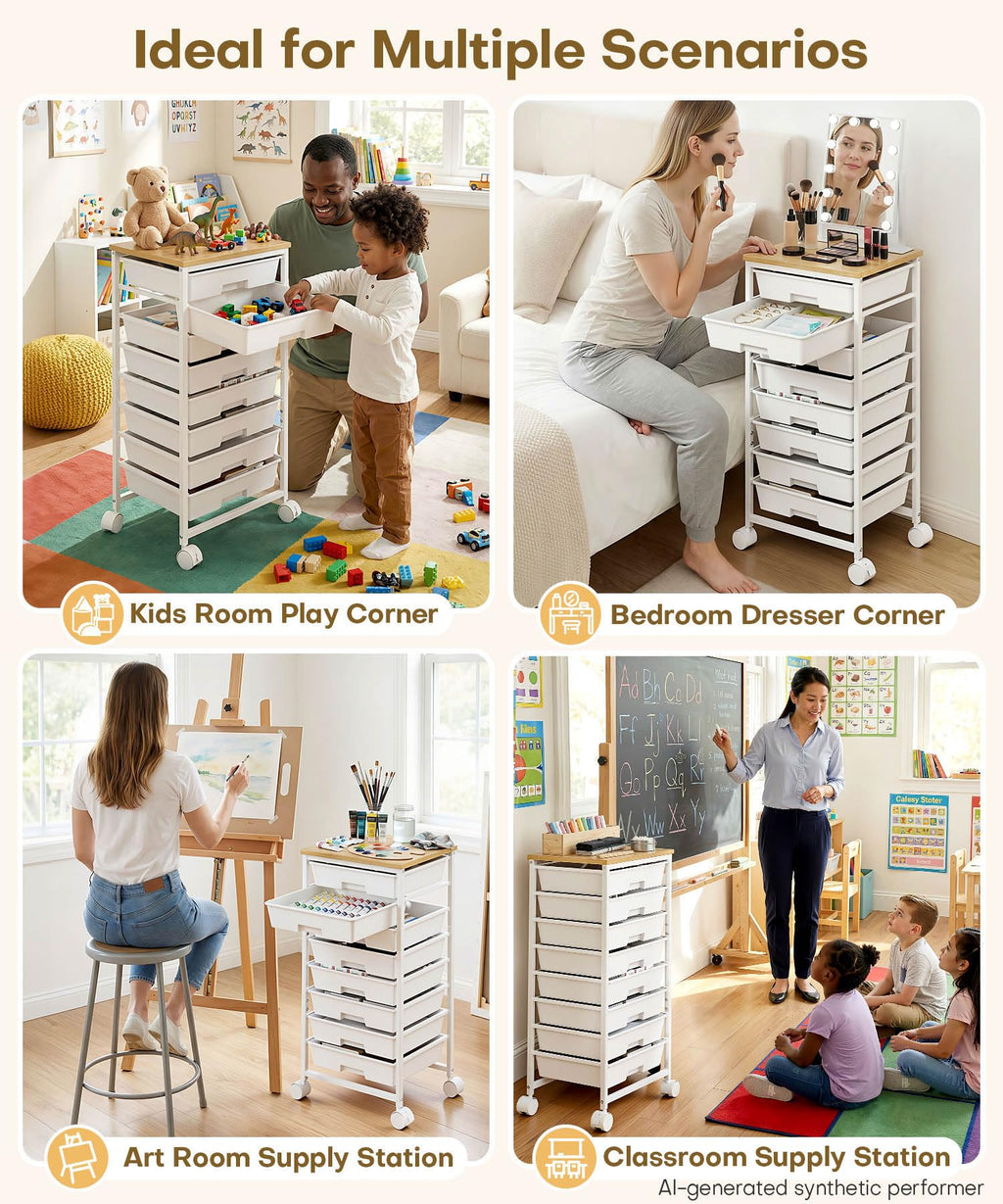 Homde Rolling Storage Drawer Cart with 8 Drawers and Lockable Wheels-Homde