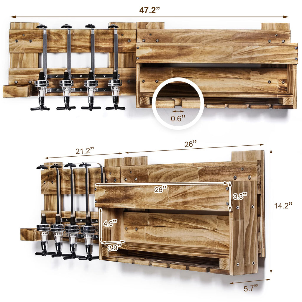 Homde Wall Mounted Wood Wine Rack with Glass Holder and Liquor Dispenser-Homde