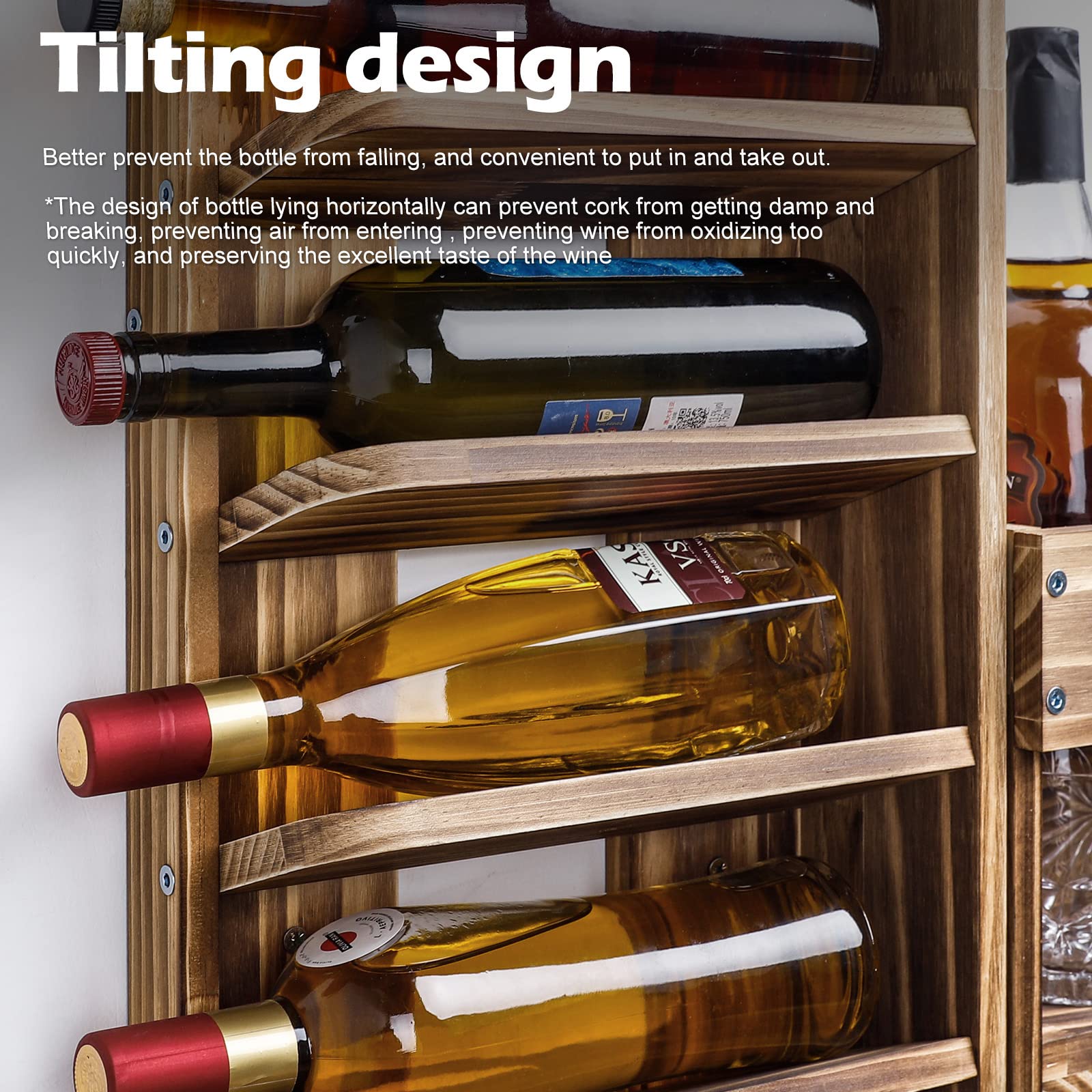 Homde Wall Mounted Wooden Wine Rack with Glass Holder-Homde