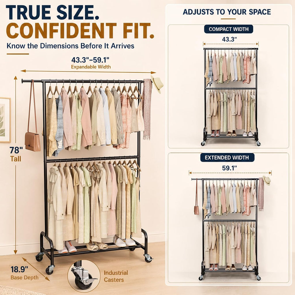Homde Sturdy Clothes Rack for Bedroom: 462 lbs Heavy Duty Capacity