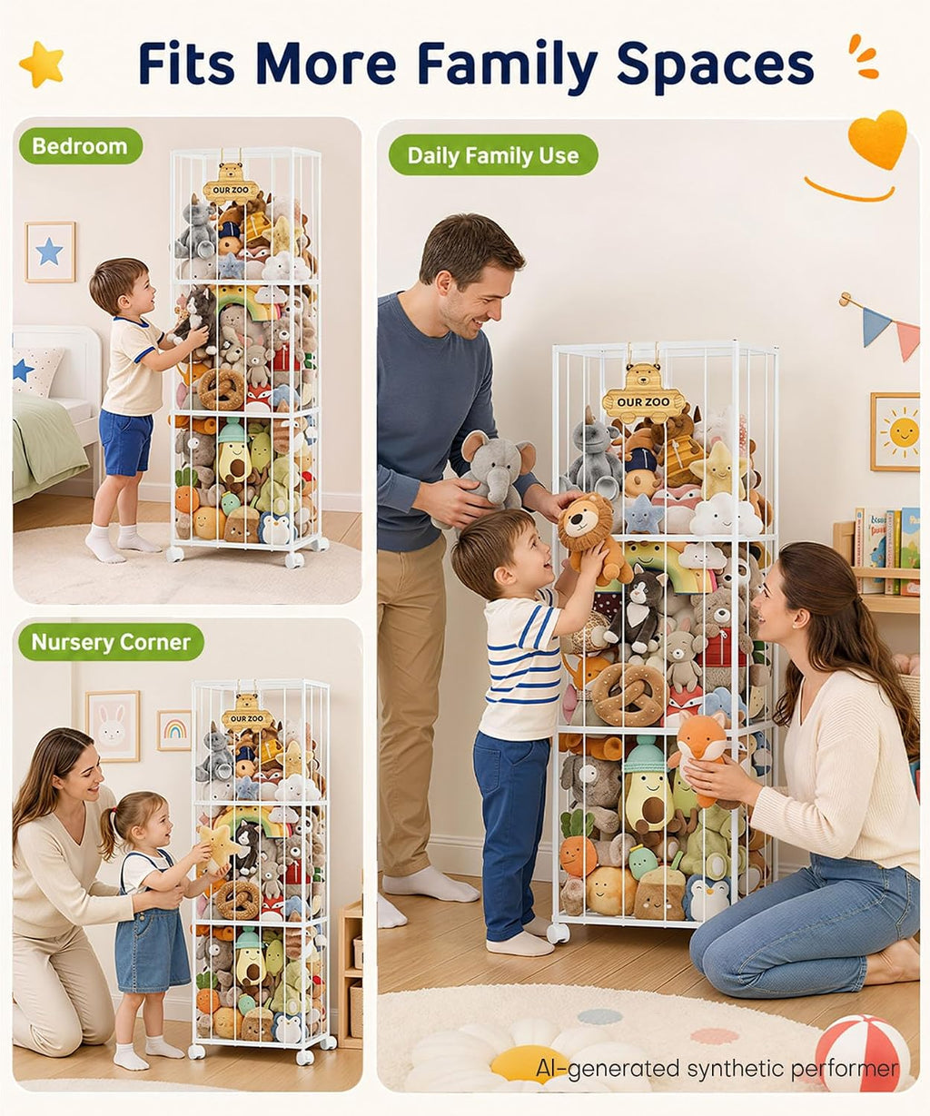 Homde Stuffed Animal Storage Organizer with Wheels, 54" Plush Toy Holder-Homde