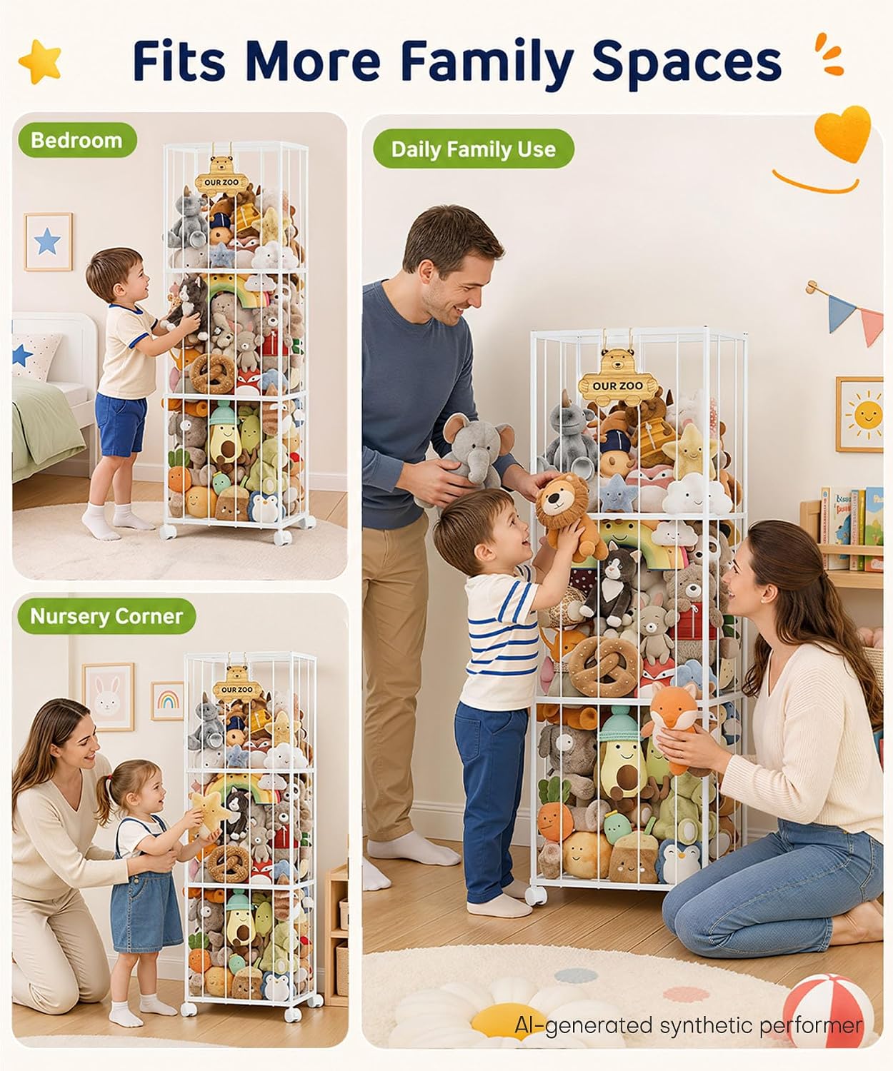 Homde Stuffed Animal Storage Organizer with Wheels, 54" Plush Toy Holder-Homde