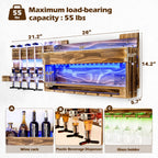 Homde Wall Mounted Wood Wine Rack with Glass Holder and Liquor Dispenser-Homde